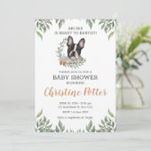 ブルドッグフランスのドッグ男の子ボホ緑の赤ちゃんシャワー 招待状 (スタンド正面)