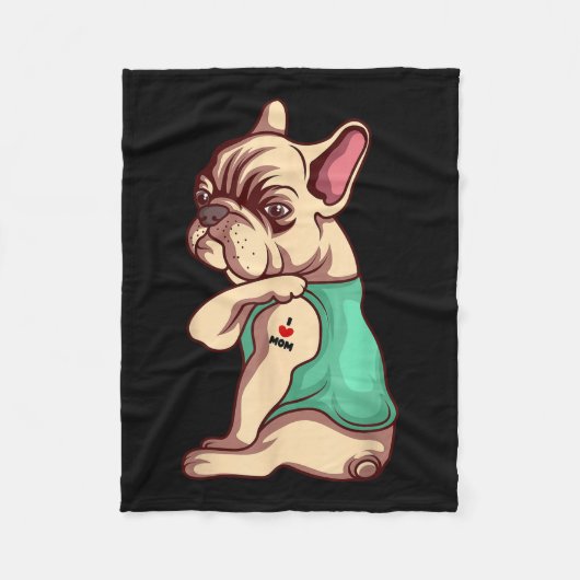 ブルドッグフランスのドッグ私は母タトゥー愛おもしろいG フリースブランケット (正面)