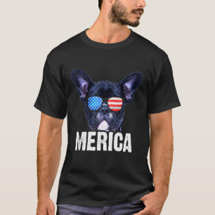 ブルドッグフランスのドッグ米国第4日7月アメリカ国旗 Tシャツ