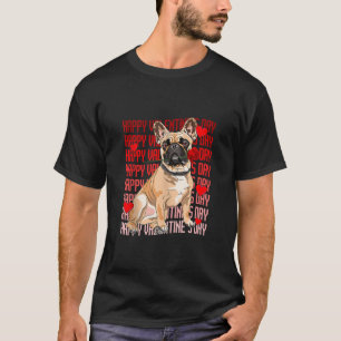 ブルドッグフランスのドッグ赤いハートハッピーバレンタインデー Tシャツ