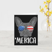 ブルドッグフランスのドッグ7月4日米国国旗1 カード (黄色い花)