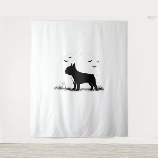 ブルドッグフランスのドッグ – ハロウィンムーンシルエット移動 タペストリー (正面)