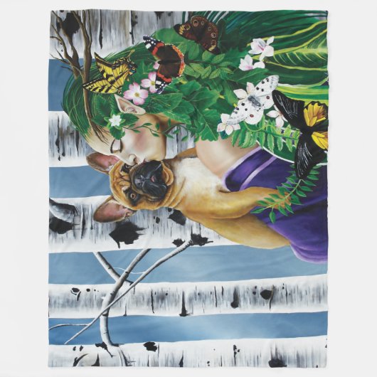 ブルドッグフランスのドライアドファンタジー フリースブランケット (正面)