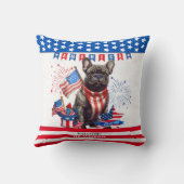ブルドッグフランスのハッピーアメリカ7月4日アメリカ愛国者 クッション (裏面)