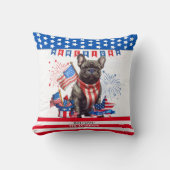 ブルドッグフランスのハッピーアメリカ7月4日アメリカ愛国者 クッション (正面)