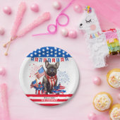 ブルドッグフランスのハッピーアメリカ7月4日アメリカ愛国者 ペーパープレート (パーティー)