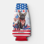 ブルドッグフランスのハッピーアメリカ7月4日アメリカ愛国者 ボトルクーラー (正面)
