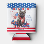 ブルドッグフランスのハッピーアメリカ7月4日アメリカ愛国者 缶クーラー (正面)