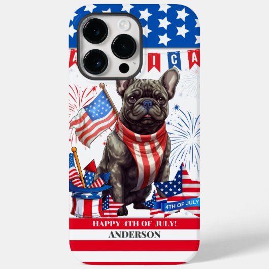ブルドッグフランスのハッピーアメリカ7月4日アメリカ愛国者 Case-Mate iPhoneケース (裏面)