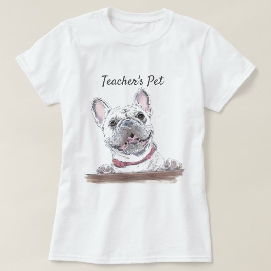 ブルドッグフランスのハッピードッグスケッチパーソナライズされた Tシャツ (デザイン正面)