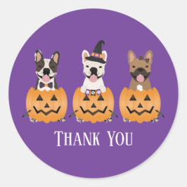 ブルドッグフランスのハロウィーンありがとう ラウンドシール