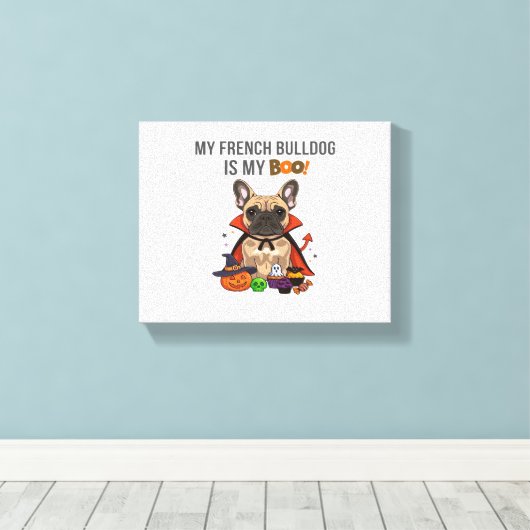 ブルドッグフランスのハロウィーンのコスチューム私のブルフランスのド キャンバスプリント (インサイチュ (ウッドフロア))