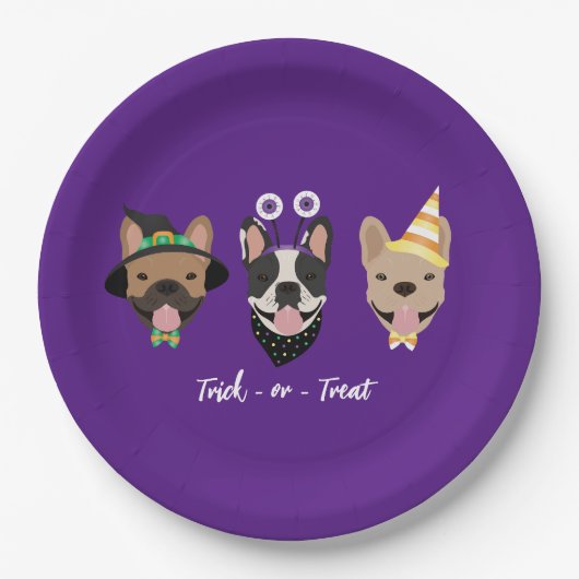 ブルドッグフランスのハロウィーンコスチューム ペーパープレート (正面)