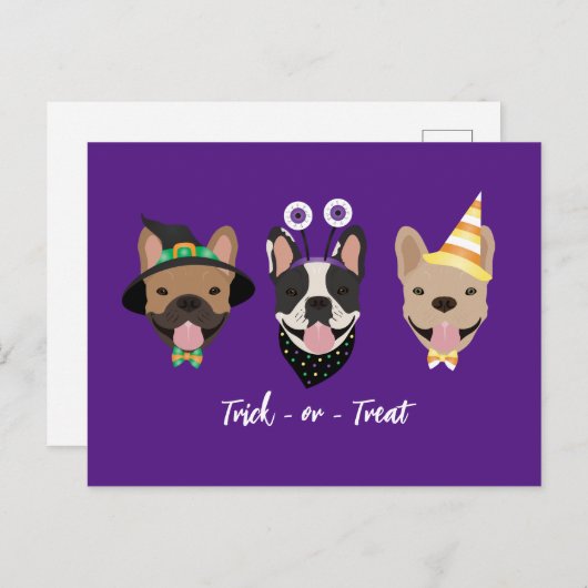 ブルドッグフランスのハロウィーンコスチューム ポストカード (正面/裏面)