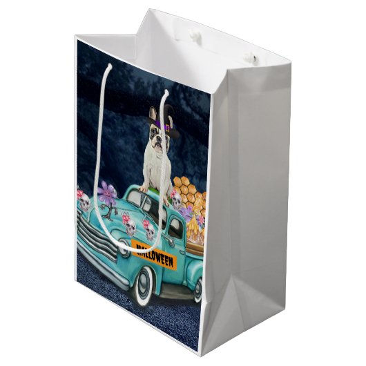 ブルドッグフランスのハロウィーントラック怖い夜 ミディアムペーパーバッグ (正面アングル)