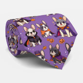 ブルドッグフランスのハロウィーンパターン ネクタイ (ロール)