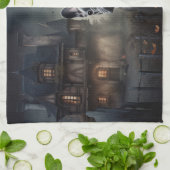 ブルドッグフランスのハロウィーン怖 キッチンタオル (折り畳み)