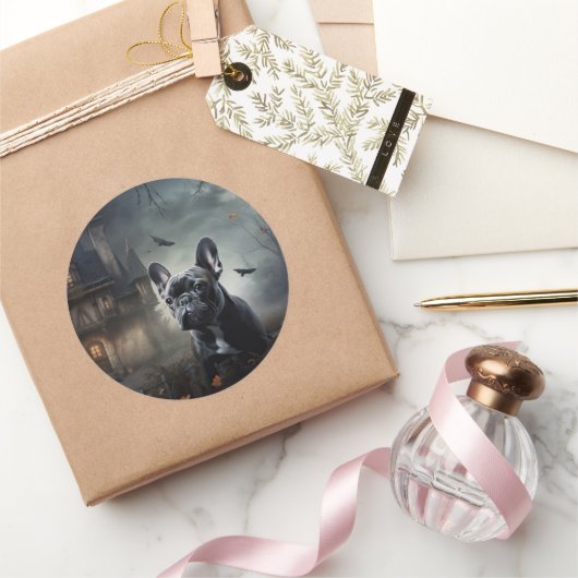 ブルドッグフランスのハロウィーン怖 ラウンドシール (ギフト)