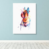 ブルドッグフランスのハンドスケッチアートギフト キャンバスプリント (インサイチュ (ウッドフロア))