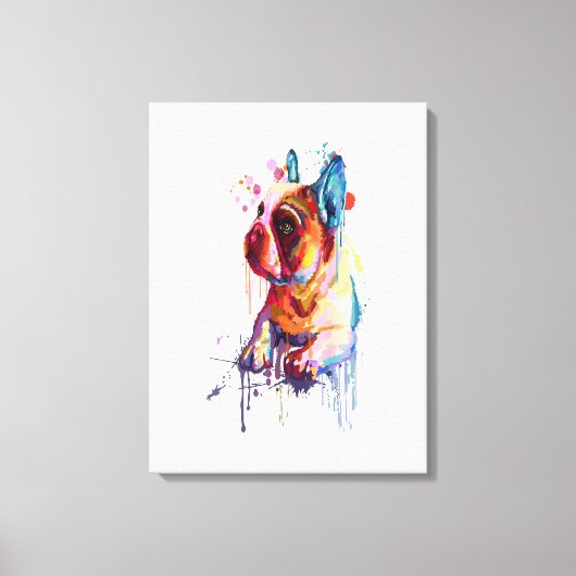 ブルドッグフランスのハンドスケッチアートギフト キャンバスプリント (正面)