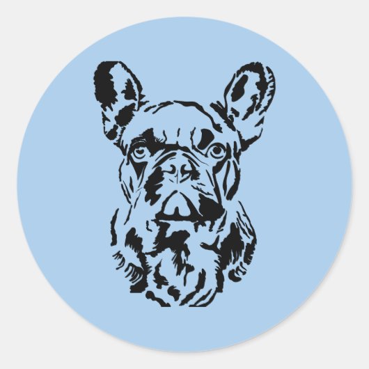 ブルドッグフランスのハンドドローデジタルシャドーアート ラウンドシール (正面)