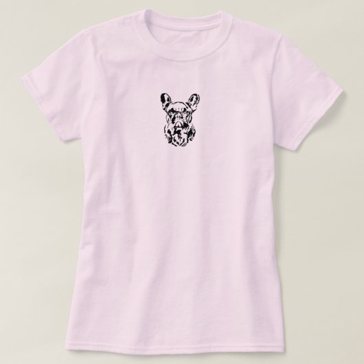 ブルドッグフランスのハンドドローデジタルシャドーアート Tシャツ (デザイン正面)