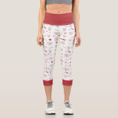 ブルドッグフランスのハートの前足は犬の骨とボウルを印刷する カプリレギンス (正面)