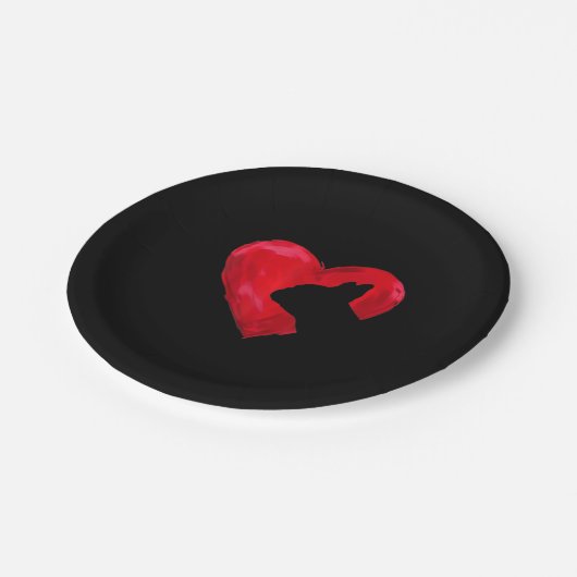 ブルドッグフランスのハートシルエットヴァレンティーンズデイドッグ ペーパープレート (アングル)