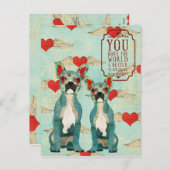 ブルドッグフランスのハートバレンタイン葉書 シーズンポストカード (正面/裏面)