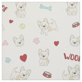 ブルドッグフランスのハートポープリント犬の恋人 ファブリック