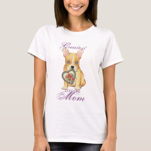 ブルドッグフランスのハートママ Tシャツ (正面)