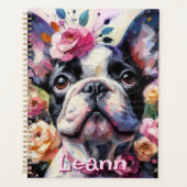 ブルドッグフランスのバラドッグパーソナライズされた プランナー手帳 (正面)