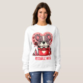 ブルドッグフランスのバレンタインのキス可能な鼻 スウェットシャツ (正面フル)