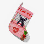 ブルドッグフランスのバレンタインデーキスをするブース スモールクリスマスストッキング (正面 (吊り時))