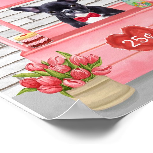 ブルドッグフランスのバレンタインデーキスをするブース ポスター (角)