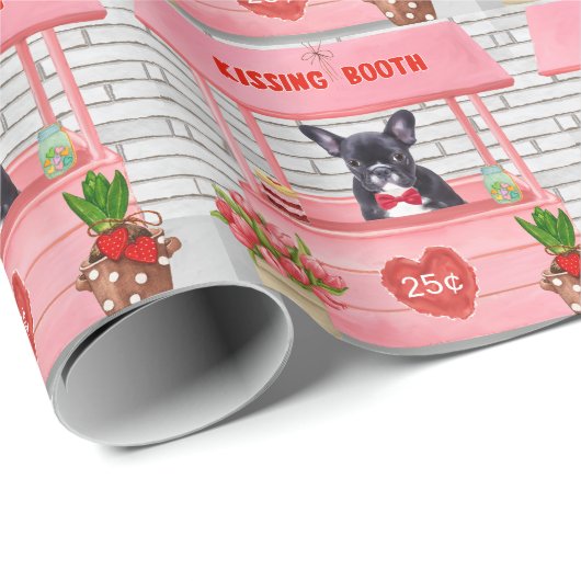 ブルドッグフランスのバレンタインデーキスをするブース ラッピングペーパー (ロールコーナー)