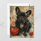 ブルドッグフランスのバレンタインデーヴィンテージ ポストカード (正面/裏面)