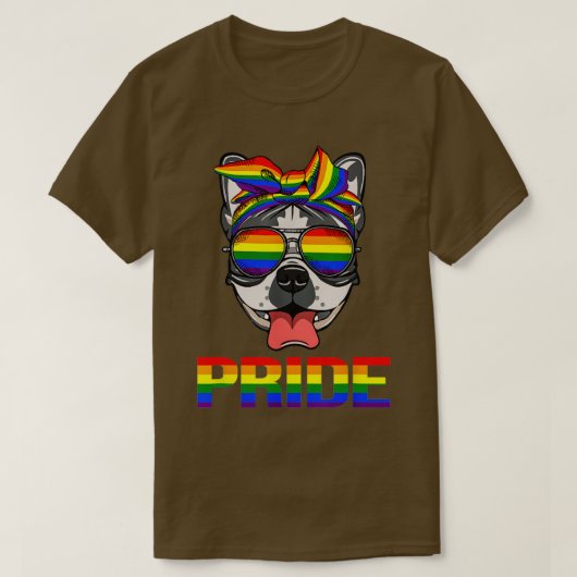 ブルドッグフランスのバンダナLGBTプライドサングラス Tシャツ (デザイン正面)