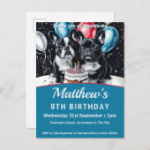 ブルドッグフランスのバースデーパーティー インビテーションポストカード (正面/裏面)