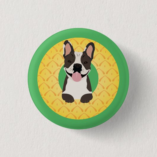 ブルドッグフランスのパイナップルフルーツ 缶バッジ (正面)