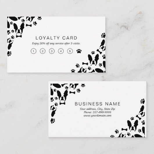 ブルドッグフランスのパターンのコーナー ロイヤリティカード (正面/裏面)