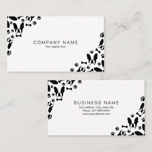 ブルドッグフランスのパターンのコーナー 名刺 (正面/裏面)