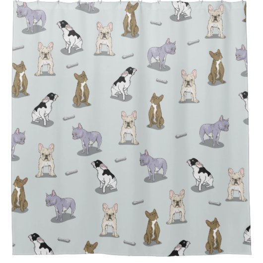 ブルドッグフランスのパターン シャワーカーテン (正面)