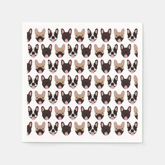 ブルドッグフランスのパターン スタンダードカクテルナプキン (正面)