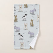 ブルドッグフランスのパターン バスタオルセット (ハンドタオル)