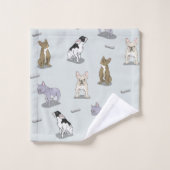 ブルドッグフランスのパターン バスタオルセット (ウォッシュタオル)