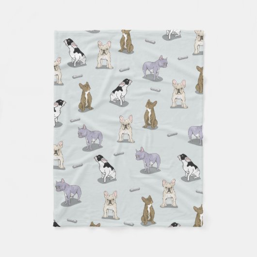 ブルドッグフランスのパターン フリースブランケット (正面)