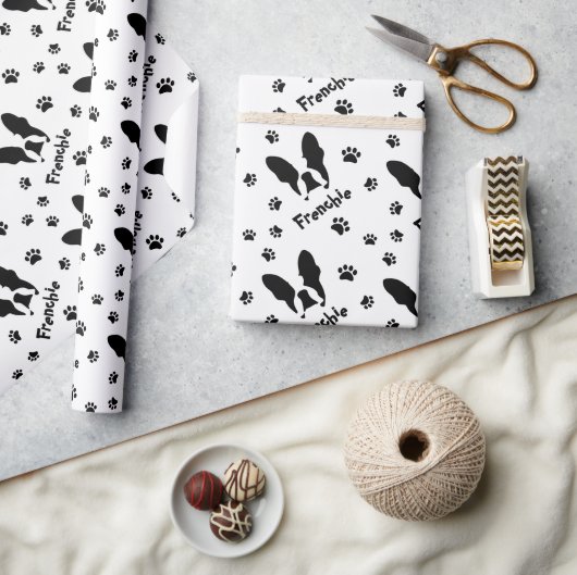 ブルドッグフランスのパターン ラッピングペーパー (クラフト)