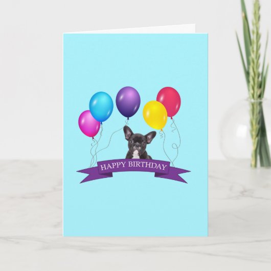 ブルドッグフランスのパピーハッピーバースデーグリーティングカード カード (正面)