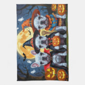 ブルドッグフランスのパンプキンハロウィンおもしろい キッチンタオル (縦)